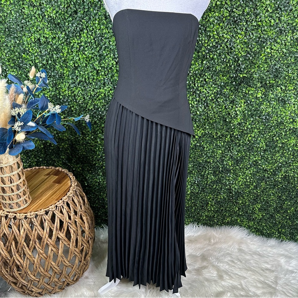 Nwt Commense Solid Pleated Strapless Split Dress … - image 2